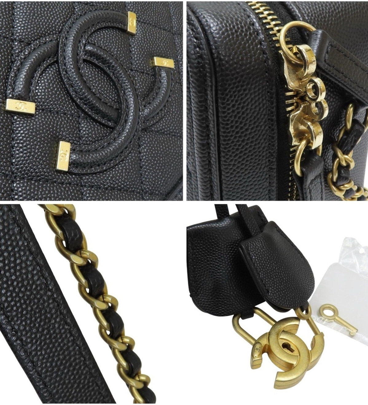 Chanel Black Quilted Caviar Leather CC Filigree Vanity Case Small