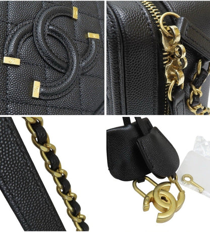 Chanel Black Quilted Caviar Leather CC Filigree Vanity Case Small
