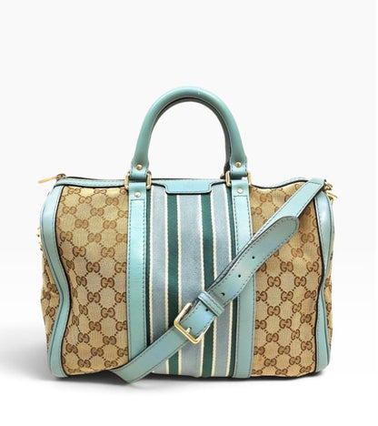 Gucci GG Canvas Web Stripe Boston Bag - Light Blue/Teal