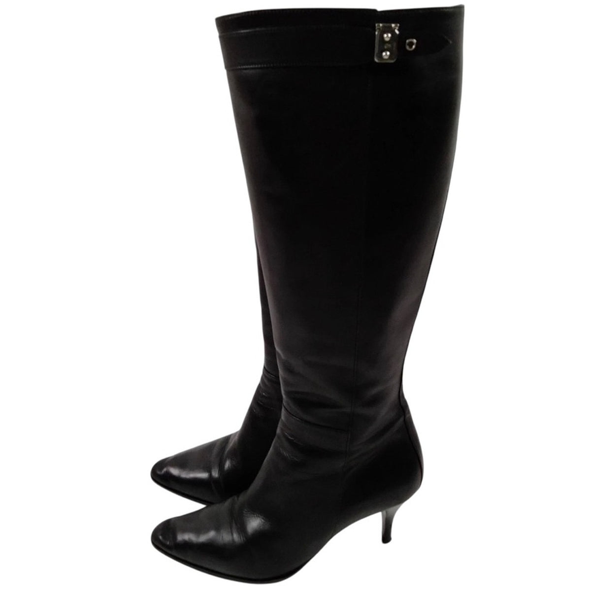 Hermes Black Leather Knee-High Boots - Size 36.5