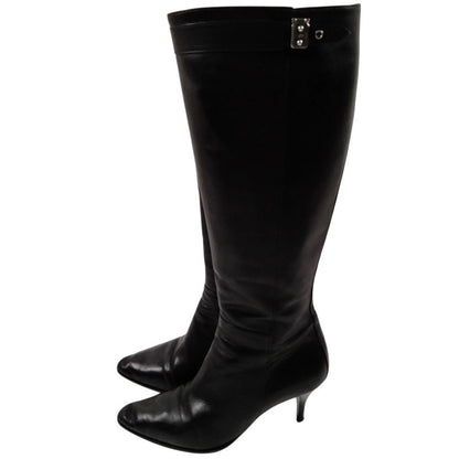Hermes Black Leather Knee-High Boots - Size 36.5