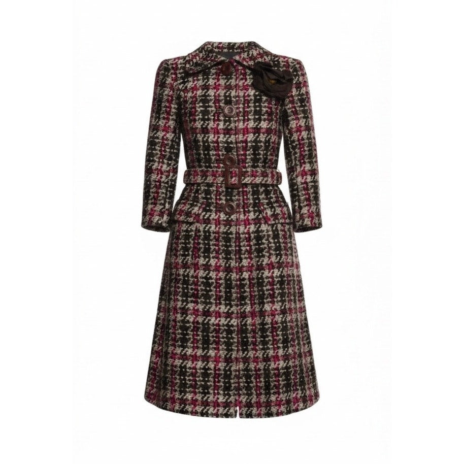 Dolce & Gabbana Black, Brown, Cream & Pink Plaid Coat - US 4