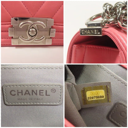 Chanel Pink Lambskin Leather Chevron Quilted Boy Bag Small