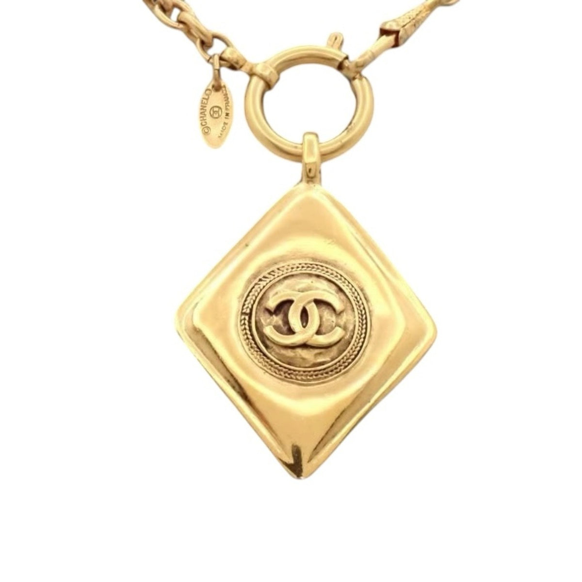 Chanel Vintage Gold-Plated CC Diamond-Shaped Pendant Necklace