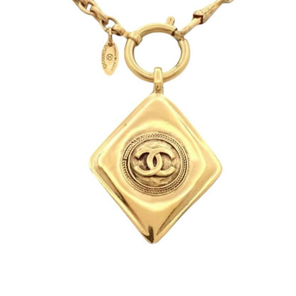 Chanel Vintage Gold-Plated CC Diamond-Shaped Pendant Necklace