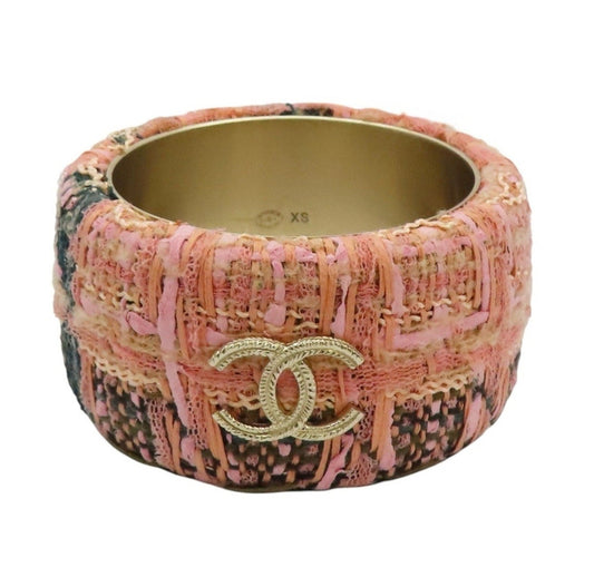 Chanel Pink Tweed CC Bangle Bracelet