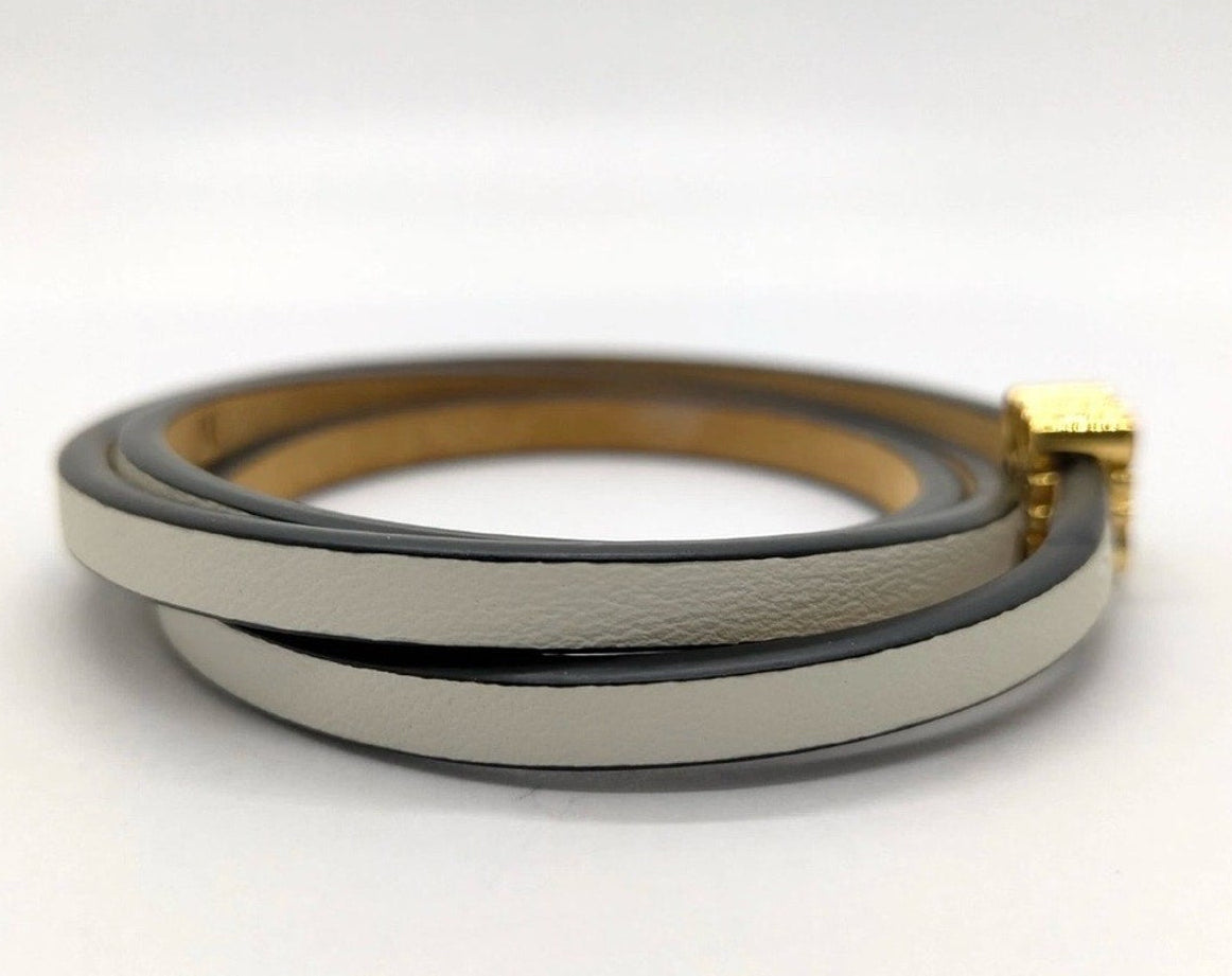 Loewe White Leather and Gold Anagram Twist Bangle Bracelet