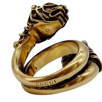 Gucci Gold Double Tiger Head Ring - Size 6
