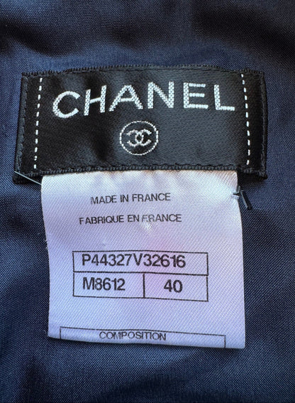 Chanel Navy, Grey, and Red Tweed Mini Skirt - US 8