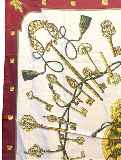 Hermes Les Cles Carre 90 Silk Scarf - Burgundy
