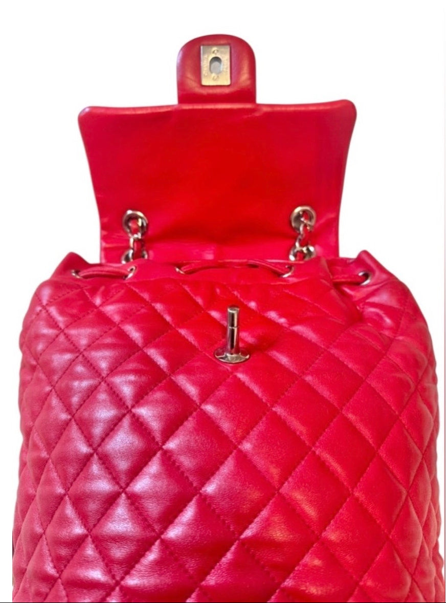 Chanel Red Quilted Lambskin Leather Urban Spirit Backpack Small