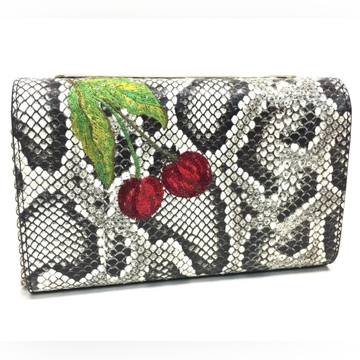 Christian Louboutin Rare Python Leather Cherry Pattern Studded Shoulder Bag