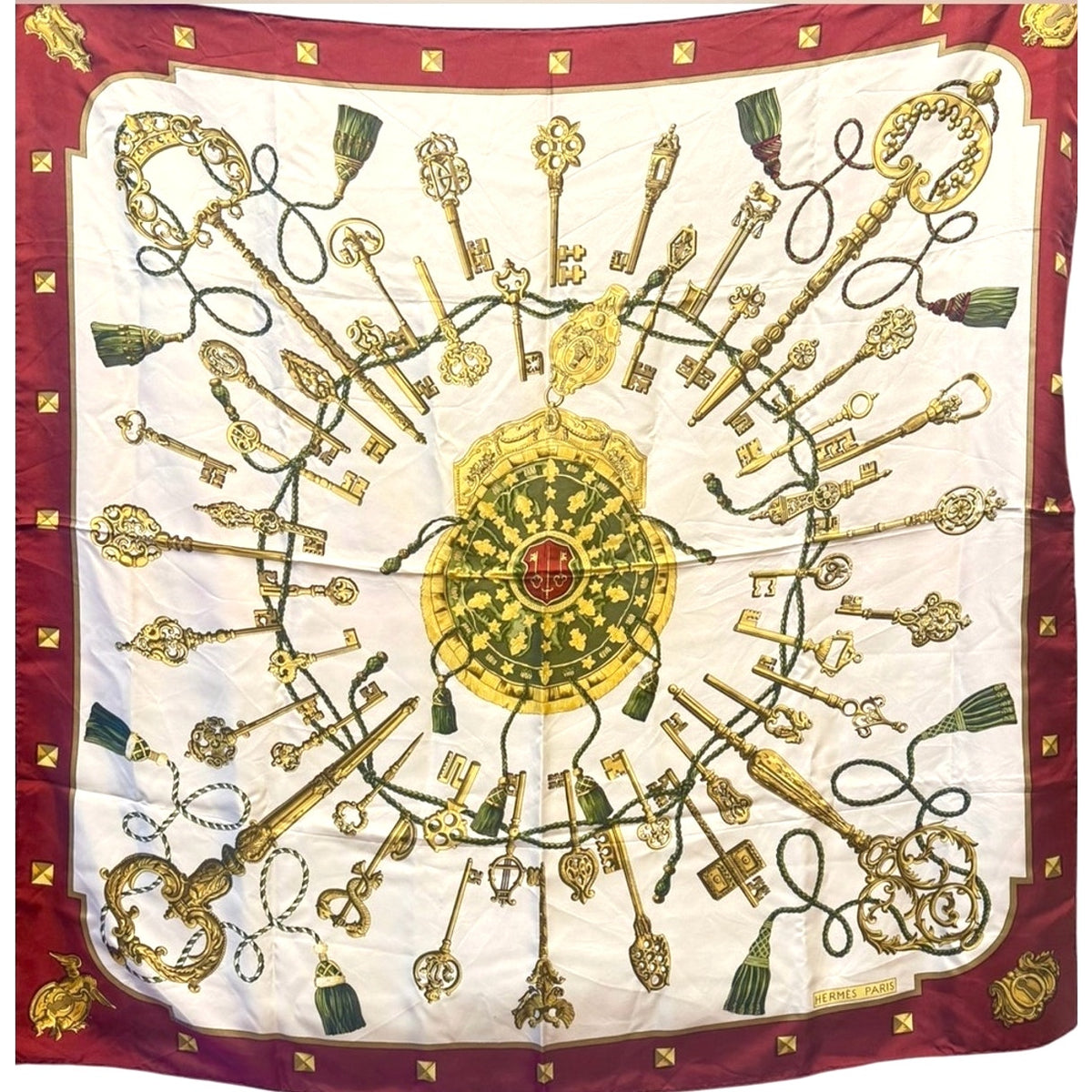 Hermes Les Cles Carre 90 Silk Scarf - Burgundy
