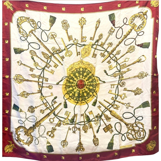Hermes Les Cles Carre 90 Silk Scarf - Burgundy