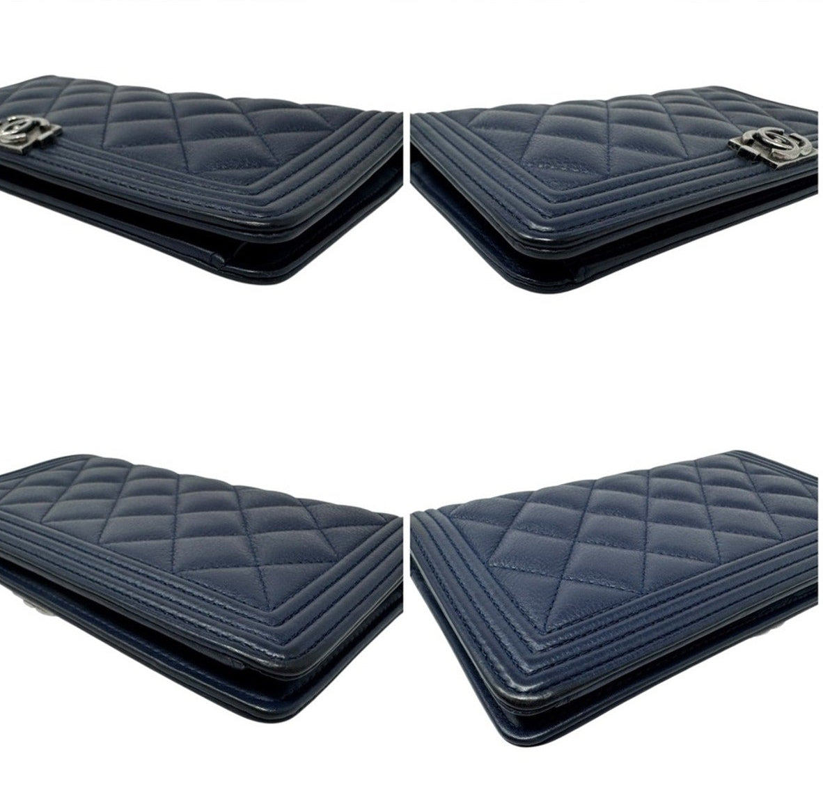 Chanel Navy Quilted Leather Boy Wallet
