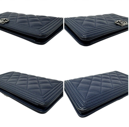 Chanel Navy Quilted Leather Boy Wallet