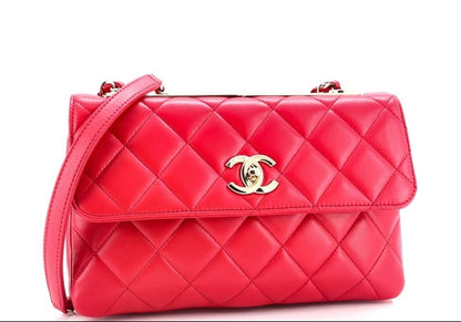 Chanel Red Quilted Lambskin Leather Medium Trendy CC Flap Bag NWT