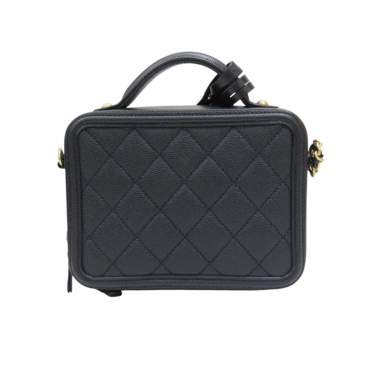 Chanel Black Quilted Caviar Leather CC Filigree Vanity Case Small