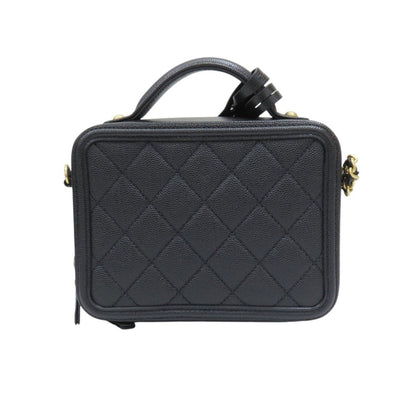 Chanel Black Quilted Caviar Leather CC Filigree Vanity Case Small