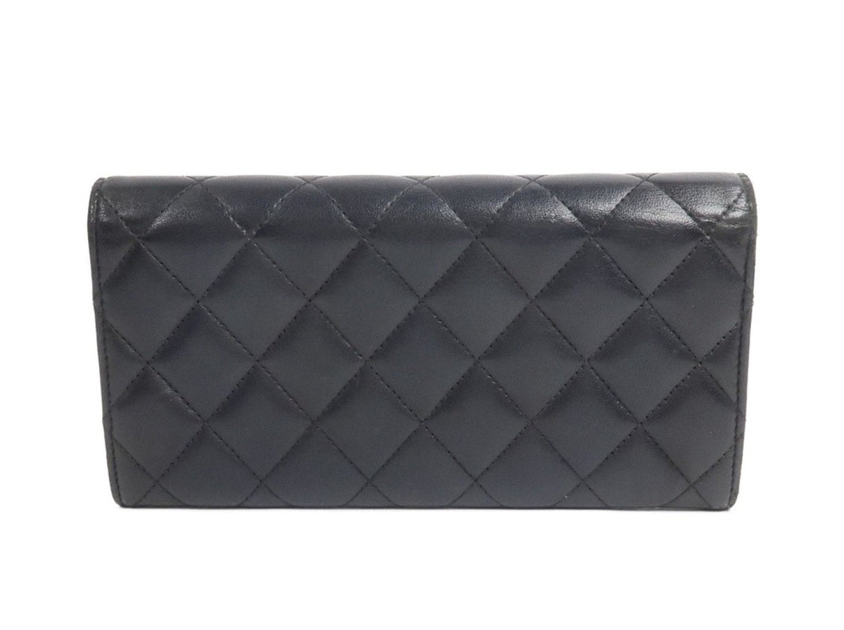 Chanel Black Quilted Lambskin Leather Flap Wallet