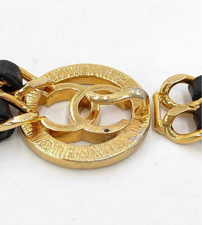 Chanel Black Leather Woven Gold-Plated Belt