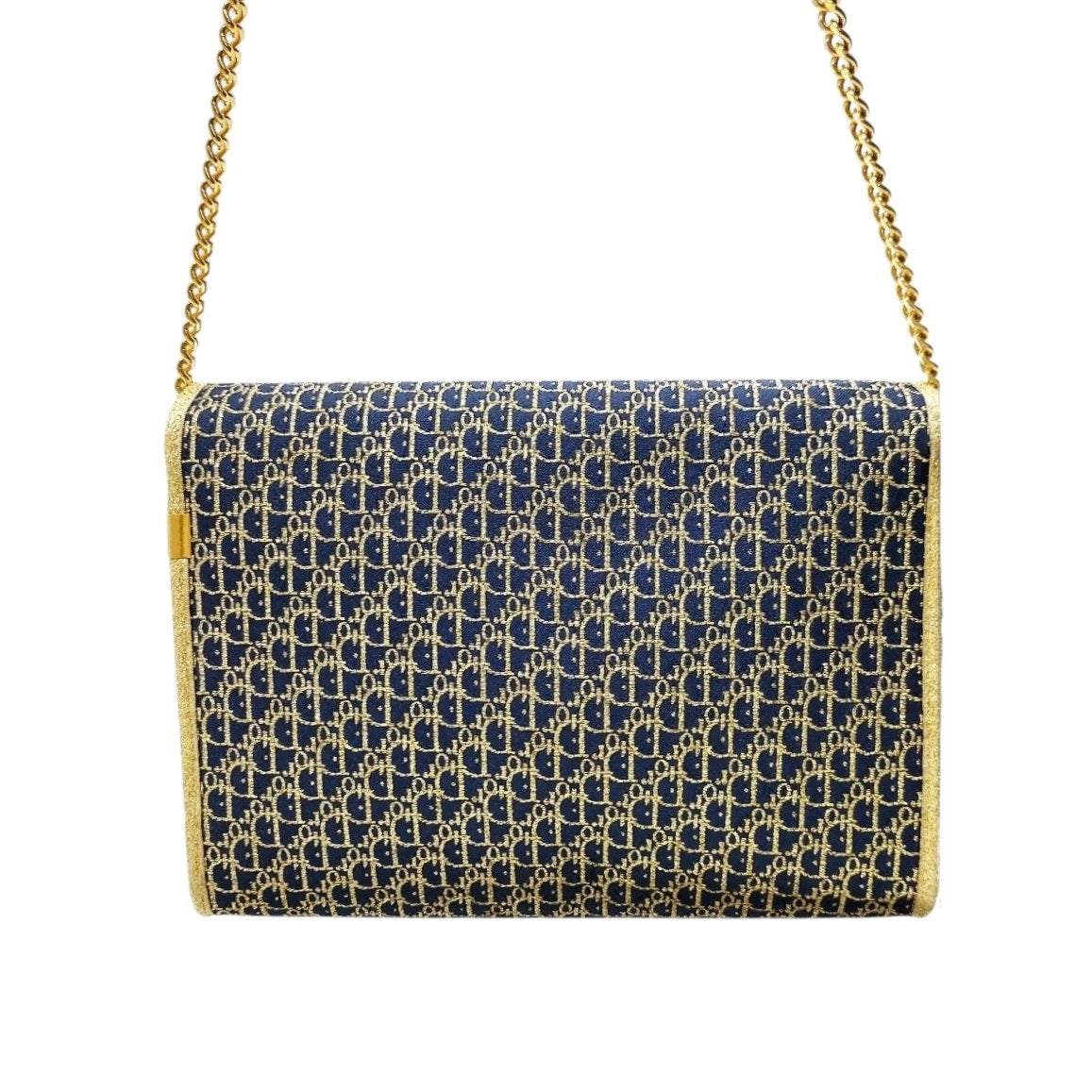 Christian Dior Gold and Navy Trotter Chain Shoulder Bag