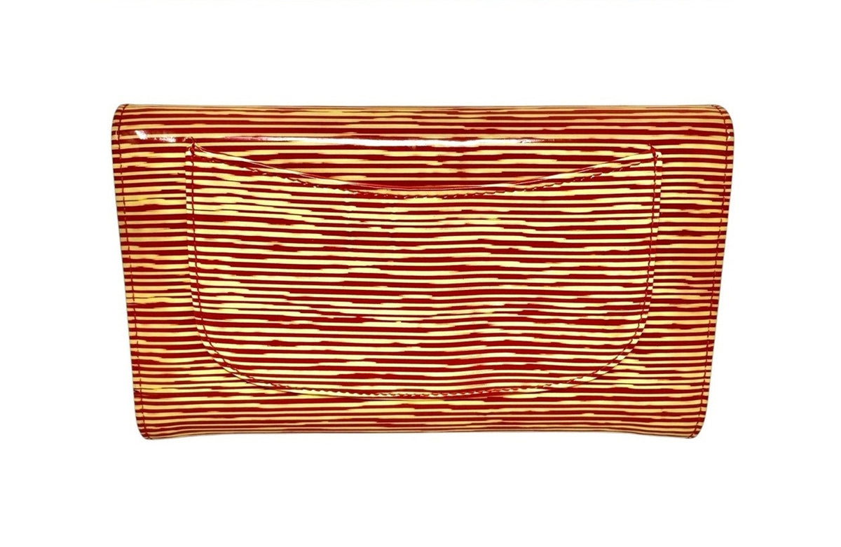 Chanel Red and Gold Stripe Patent Flap Wallet
