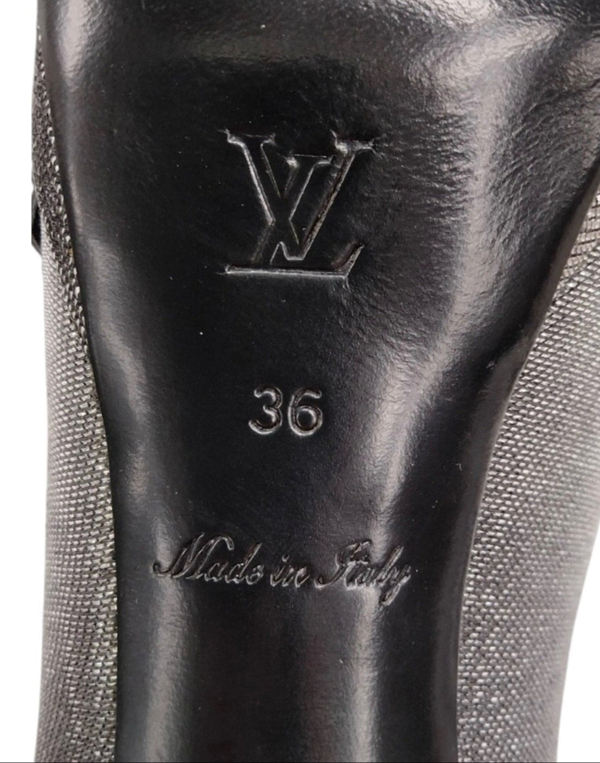 Louis Vuitton Silver and Black Floral Peep-Toe Pumps - Size 36