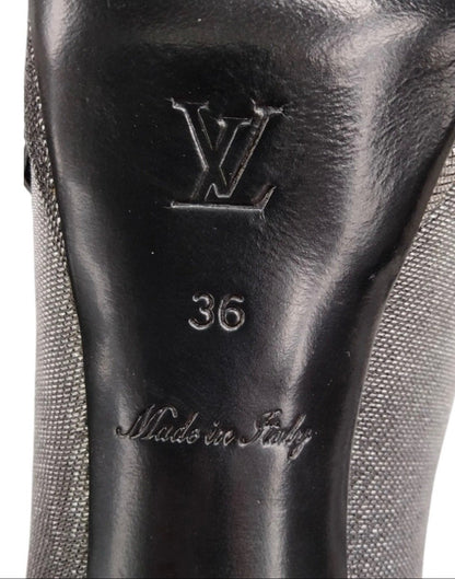 Louis Vuitton Silver and Black Floral Peep-Toe Pumps - Size 36