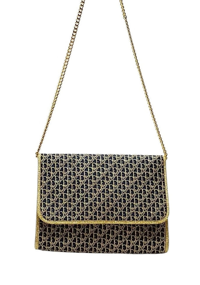 Christian Dior Gold and Navy Trotter Chain Shoulder Bag
