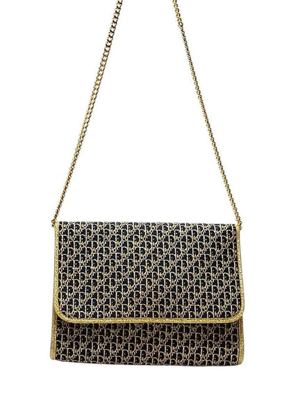 Christian Dior Gold and Navy Trotter Chain Shoulder Bag