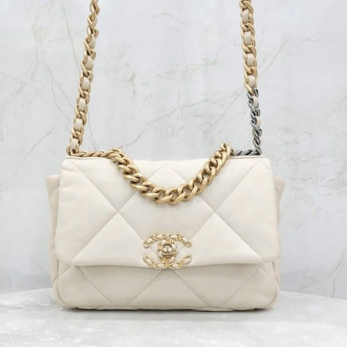 Chanel 19 White Lambskin Leather Medium Flap Bag