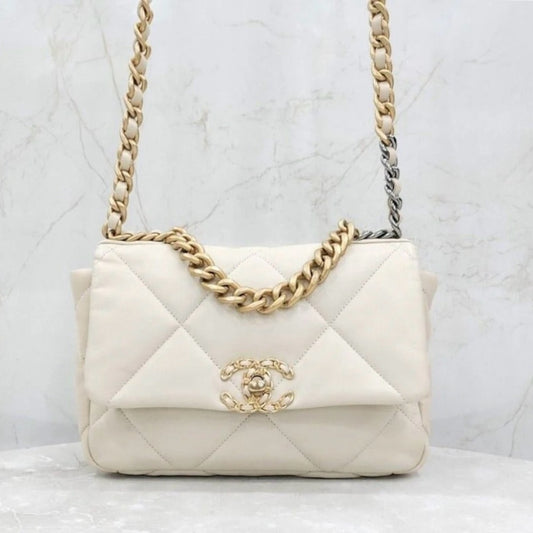 Chanel 19 White Lambskin Leather Medium Flap Bag