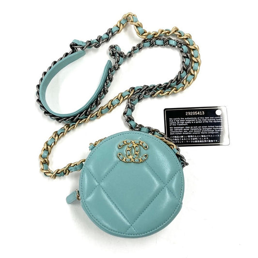 Chanel 19 Teal Lambskin Quilted Round Crossbody Bag