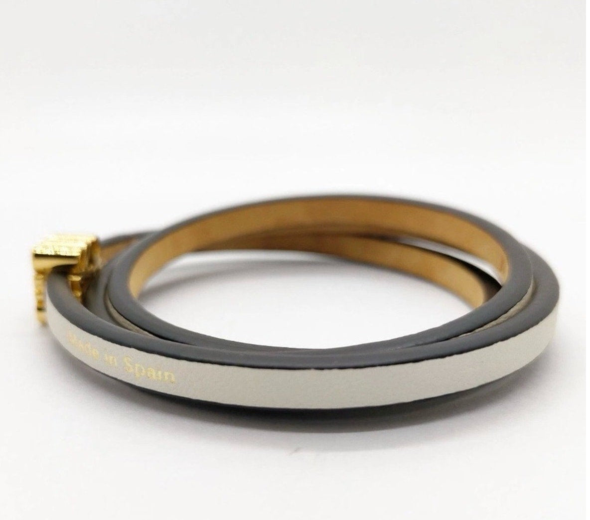 Loewe White Leather and Gold Anagram Twist Bangle Bracelet