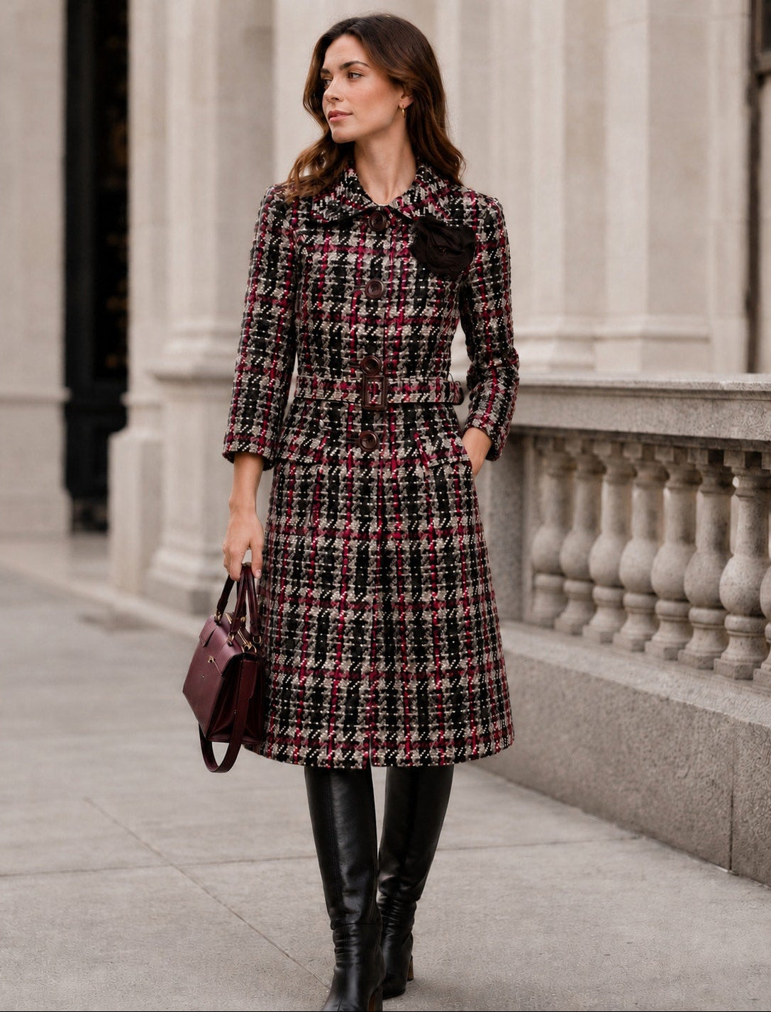 Dolce & Gabbana Black, Brown, Cream & Pink Plaid Coat - US 4