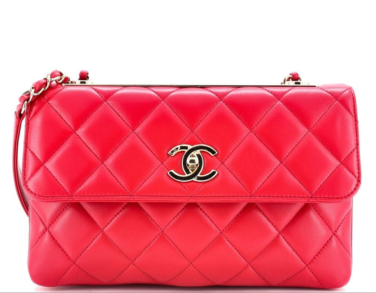 Chanel Red Quilted Lambskin Leather Medium Trendy CC Flap Bag NWT