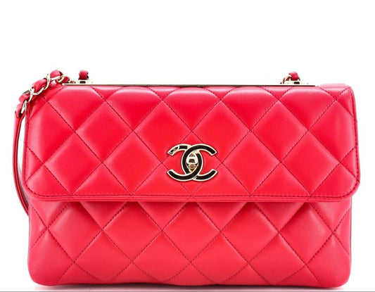 Chanel Red Quilted Lambskin Leather Medium Trendy CC Flap Bag NWT