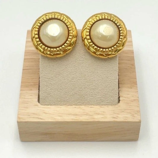 Chanel Gold-Plated Vintage Faux Pearl Clip-On Earrings