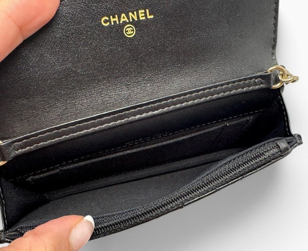 Chanel Black Quilted Lambskin Maxi Pearls Mini Crossbody