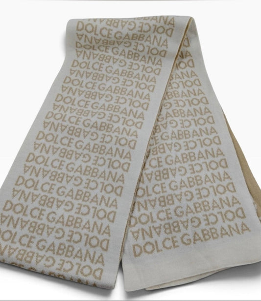 Dolce & Gabbana Cream and Tan Logo Reversible Scarf