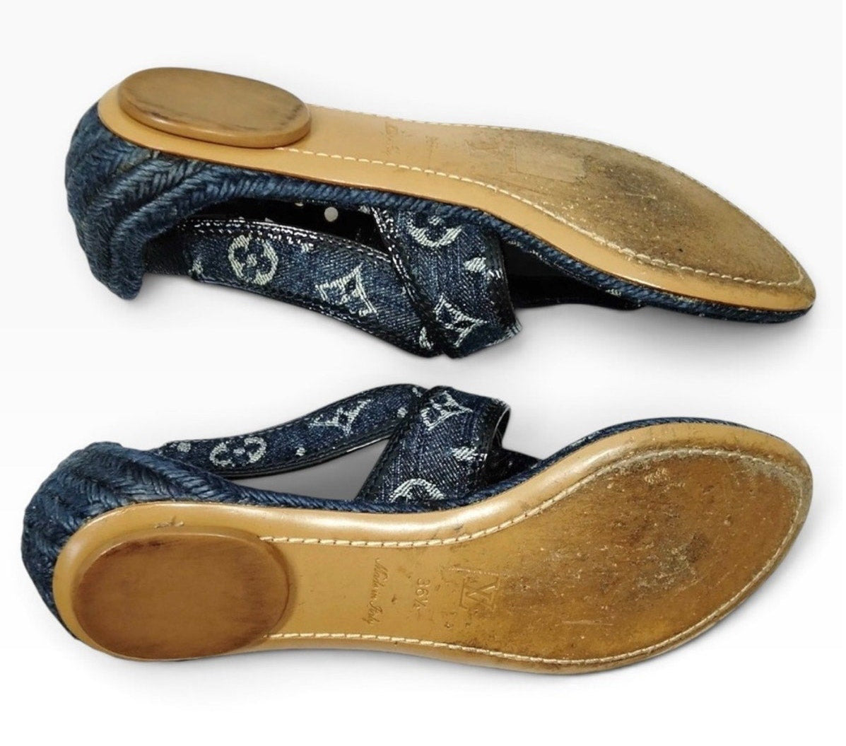 Louis Vuitton Monogram Denim Sandals — Size 36.5