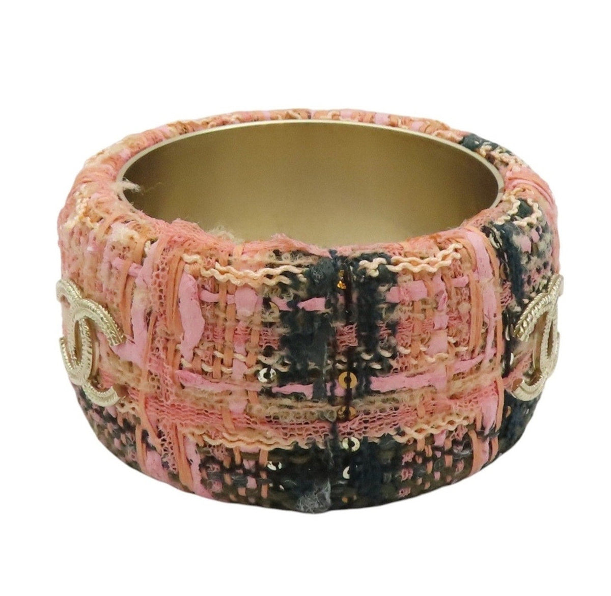 Chanel Pink Tweed CC Bangle Bracelet