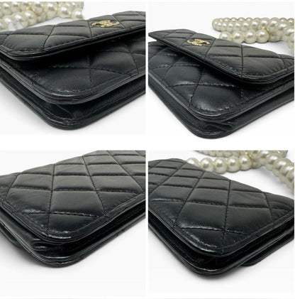 Chanel Black Quilted Lambskin Maxi Pearls Mini Crossbody
