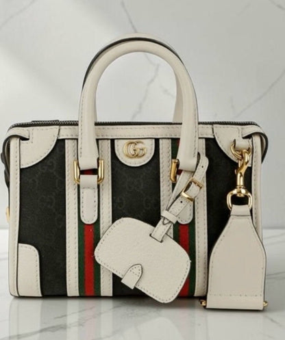 Gucci Bauletto Black and White Mini Top Handle Bag