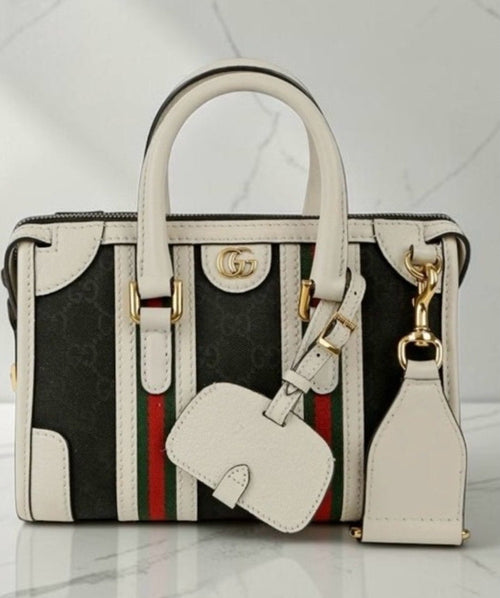 Gucci Bauletto Black and White Mini Top Handle Bag