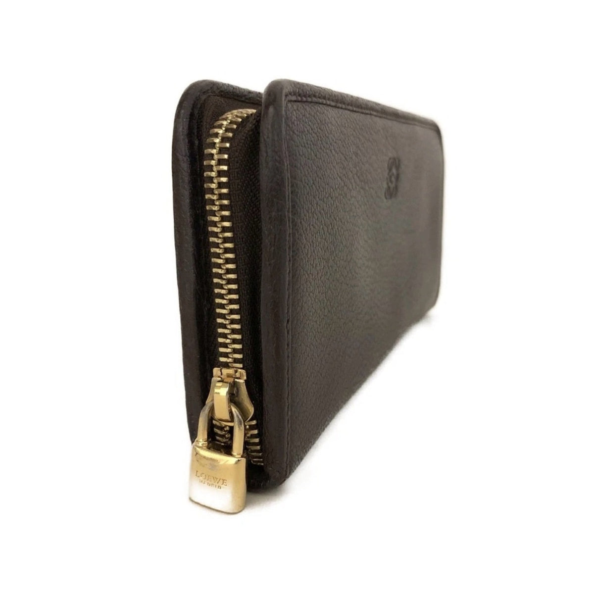 Loewe Dark Brown Leather Anagram Zip Around Wallet