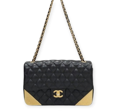 Chanel Black Quilted Calfskin Leather Rock The Corner Medium Flap Bag
