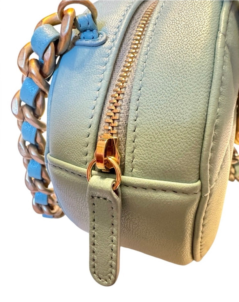 Chanel 19 Teal Lambskin Quilted Round Crossbody Bag