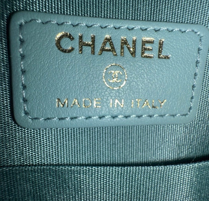Chanel 19 Teal Lambskin Quilted Round Crossbody Bag